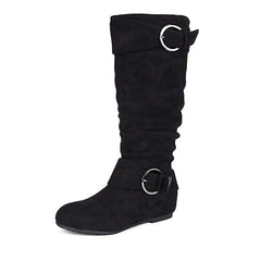Wide Calf Fur-Lined Low Hidden Wedge Boots