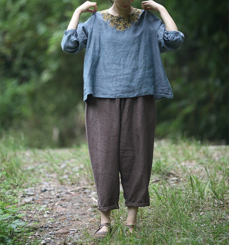 Women's Linen Wide Leg Pants with Pockets
