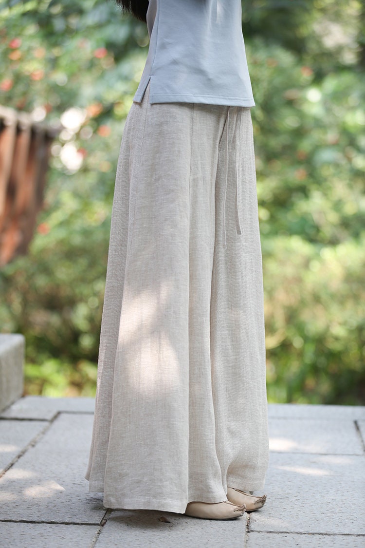 Women's Vintage Linen Wide Leg Culottes Pants