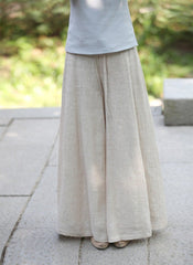 Women's Vintage Linen Wide Leg Culottes Pants