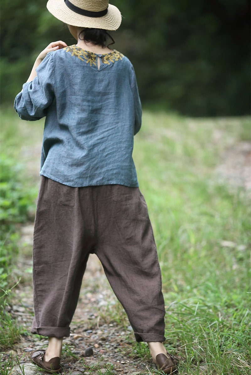 Women's Linen Wide Leg Pants with Pockets