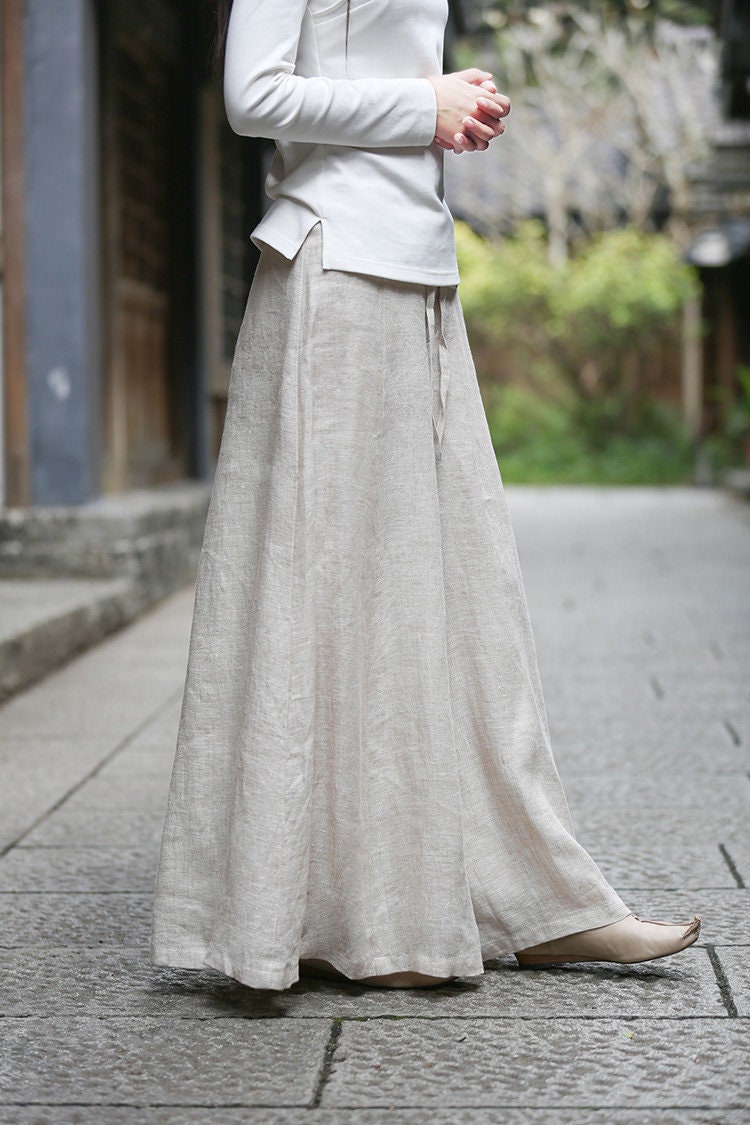 Women's Vintage Linen Wide Leg Culottes Pants