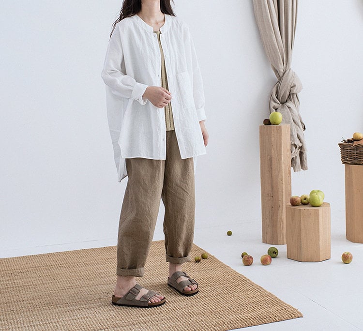 Women's Linen Shirt, Oversized Long Sleeve Tunic Top