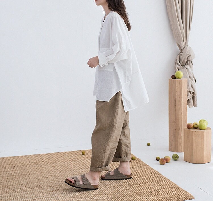 Women's Linen Shirt, Oversized Long Sleeve Tunic Top