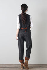 Striped Wool Wide Leg High Waist Pants