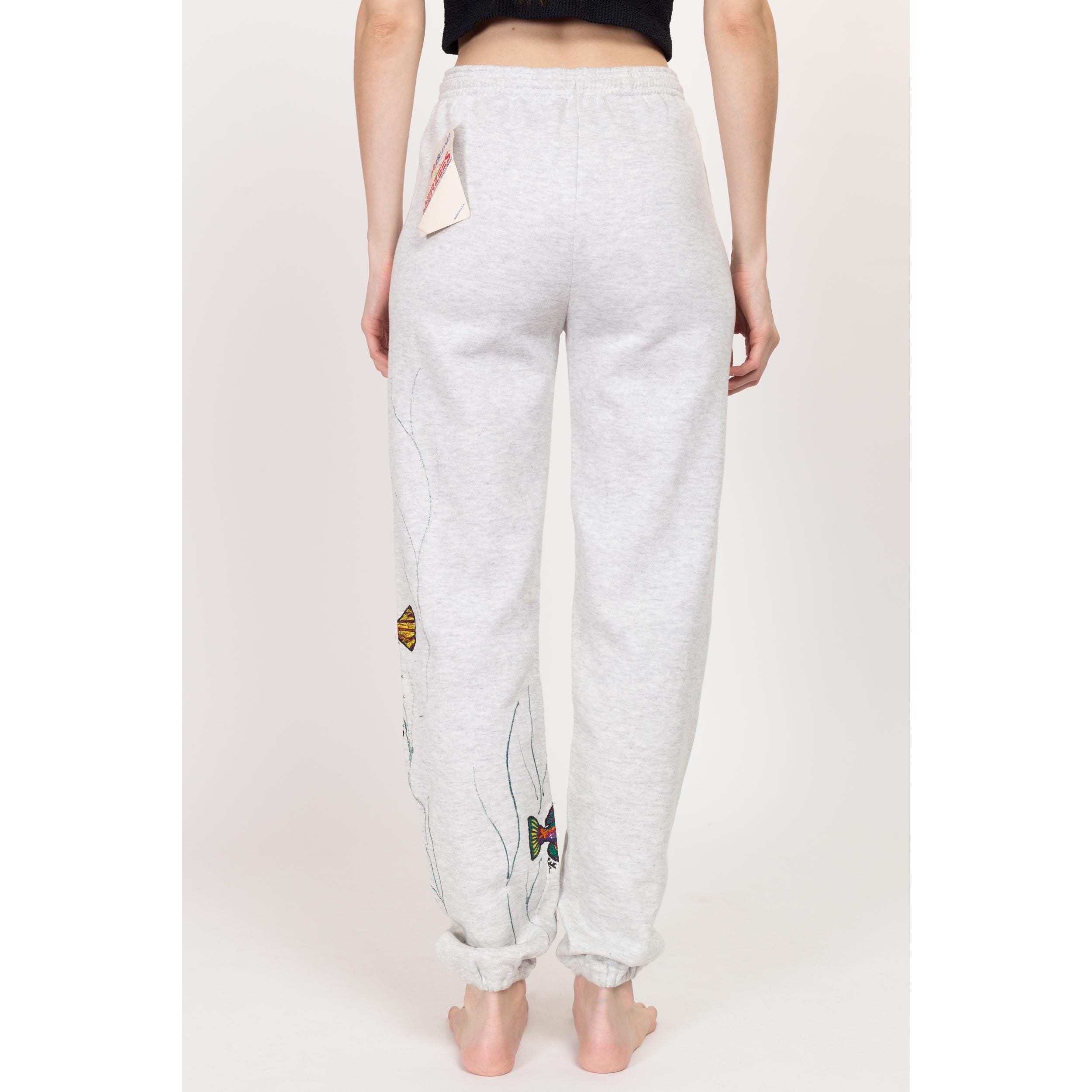 Vintage Heather Grey Jogger Sweatpants with Fish Appliques