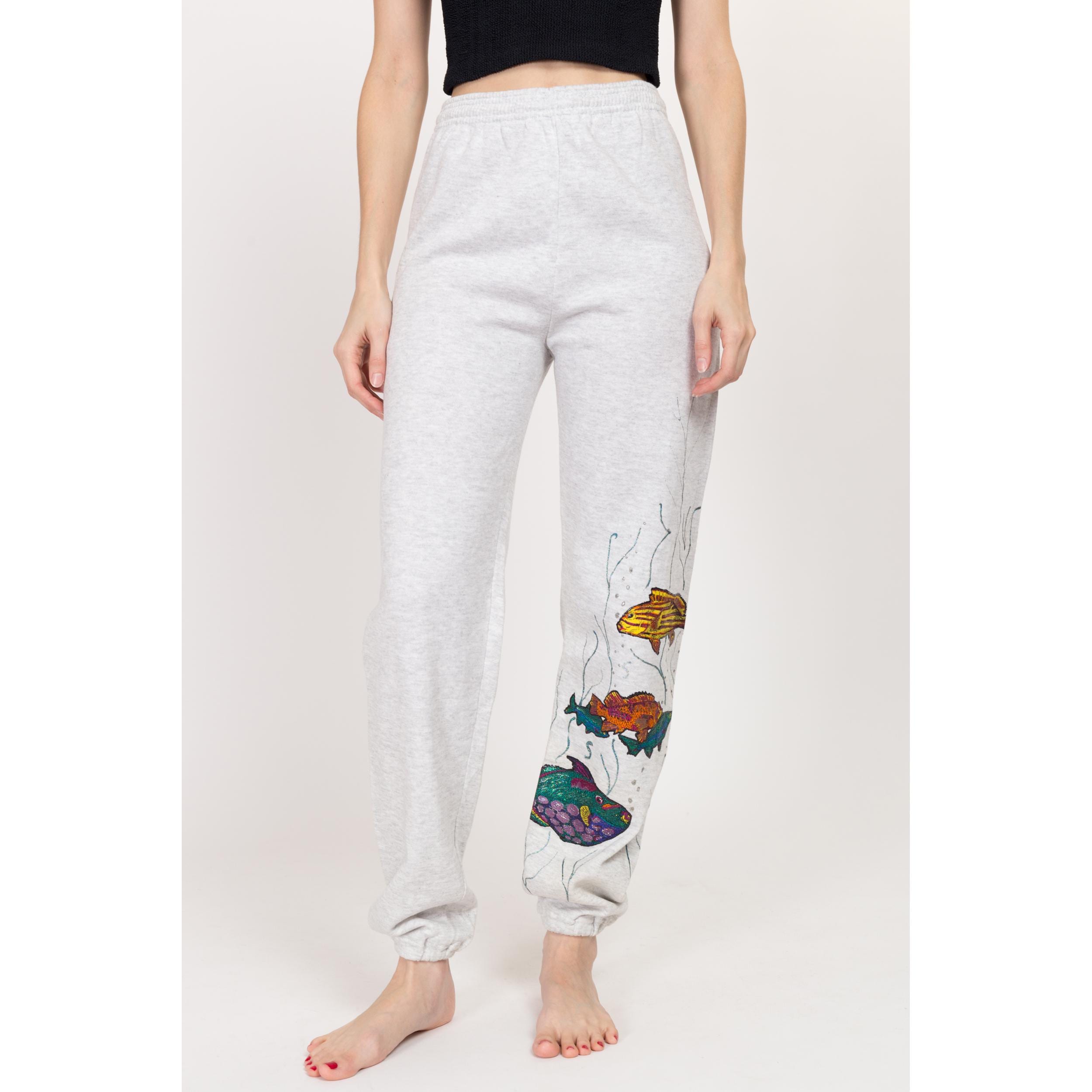 Vintage Heather Grey Jogger Sweatpants with Fish Appliques