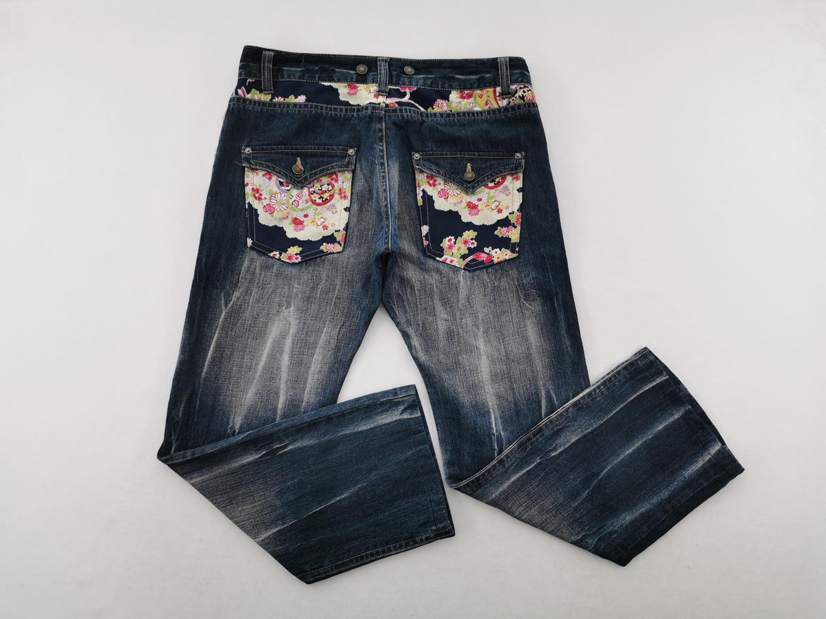 Japanese Brand Vintage Floral Motif Denim Jeans Size 37