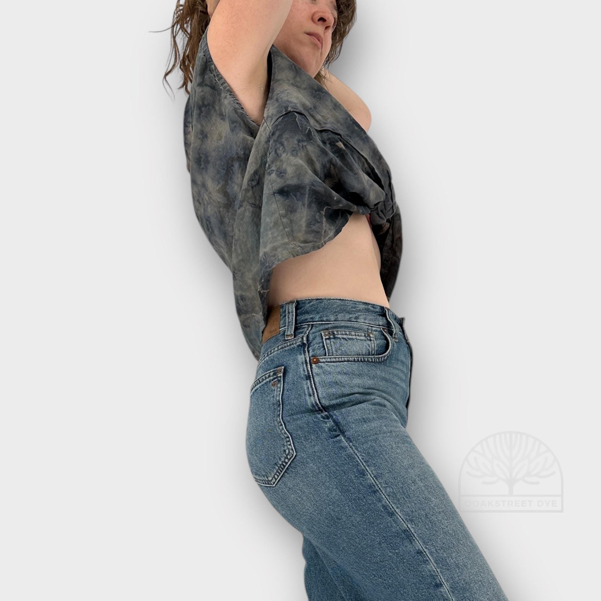 Tie Dye Linen Crop Top, Cross Front Tank (Size L)