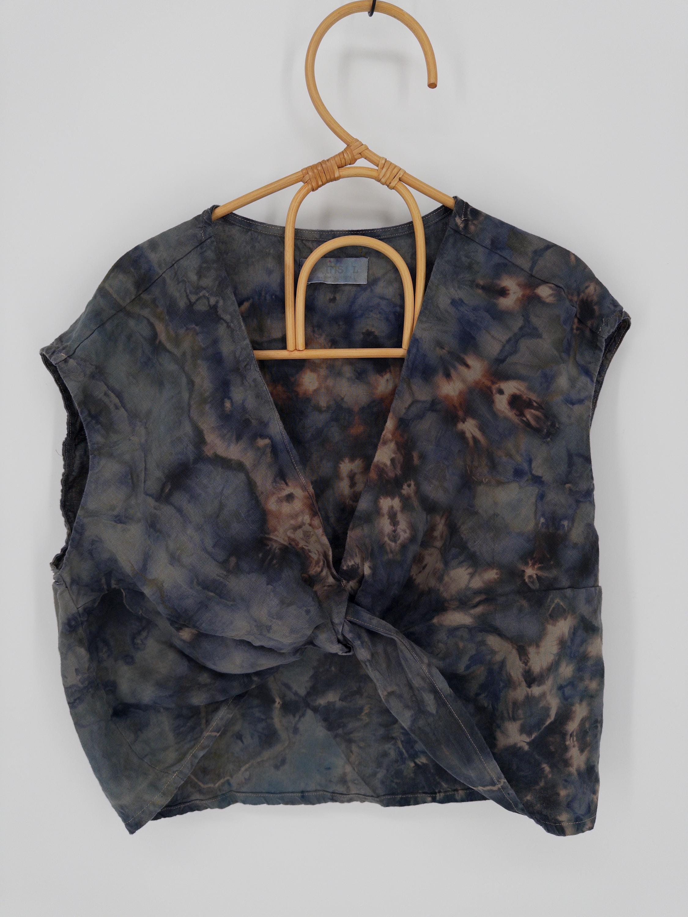 Tie Dye Linen Crop Top, Cross Front Tank (Size L)