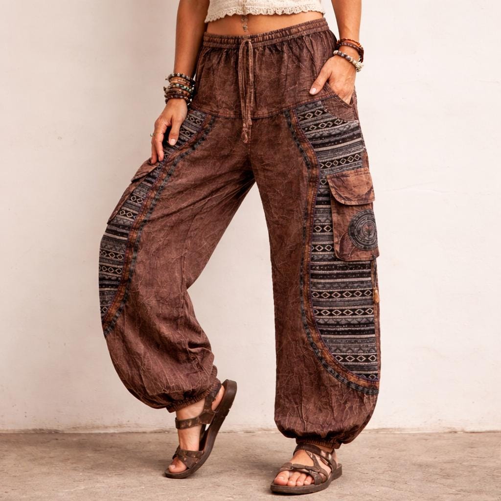 Boho Hippie Harem Pants, Stonewashed Cotton Baggy Trousers, Unisex Festival Yoga Pants, Bohemian Lounge Wear