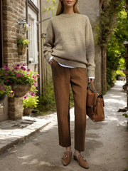 High-Waist Heavyweight Wool Cropped Pants for Women, Tailored Slim Fit Tapered Leg Trousers