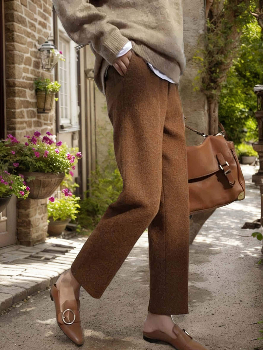 High-Waist Heavyweight Wool Cropped Pants for Women, Tailored Slim Fit Tapered Leg Trousers