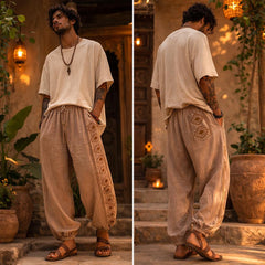 Boho Cotton Pants, Hand Block Print Harem Pants, Unisex Hippie Trousers, Elastic Waist Bohemian Pants, Festival Yoga Travel Wear