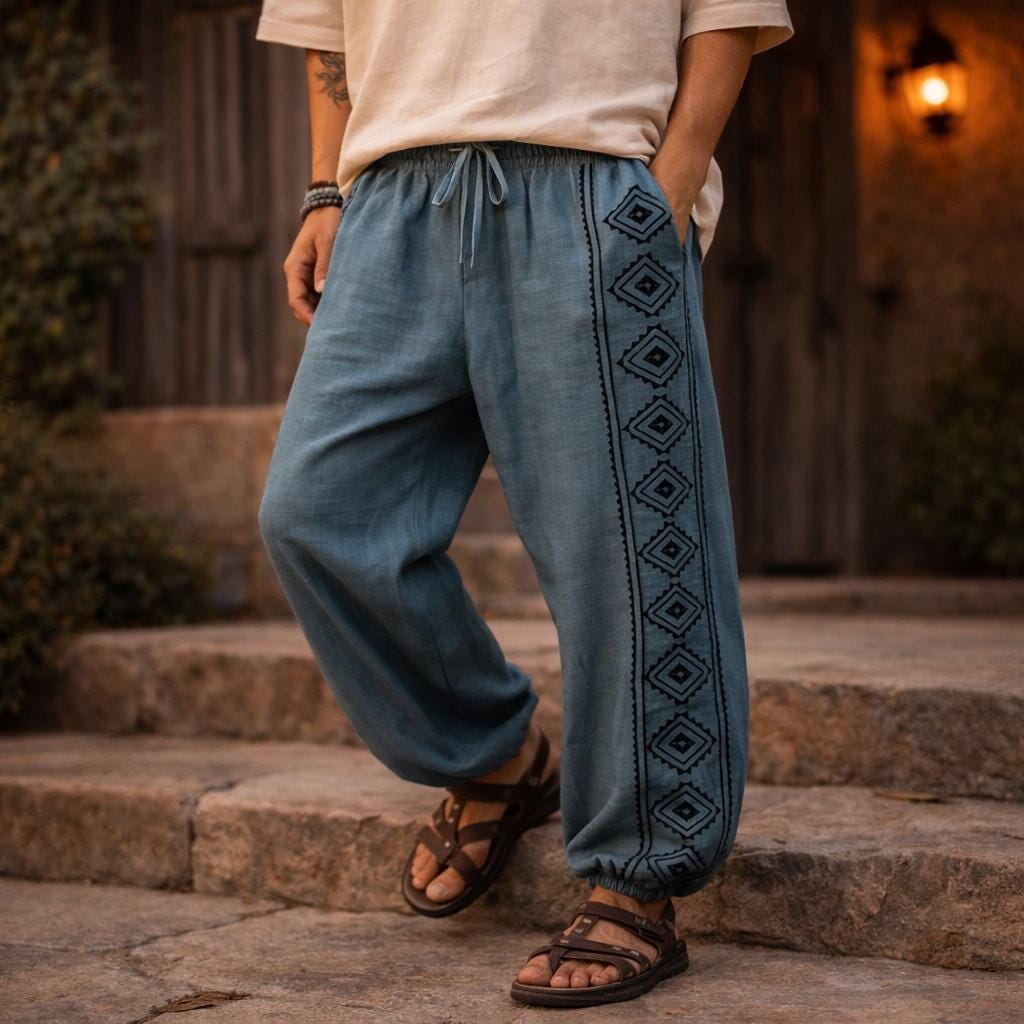 Boho Cotton Pants, Hand Block Print Harem Pants, Unisex Hippie Trousers, Elastic Waist Bohemian Pants, Festival Yoga Travel Wear