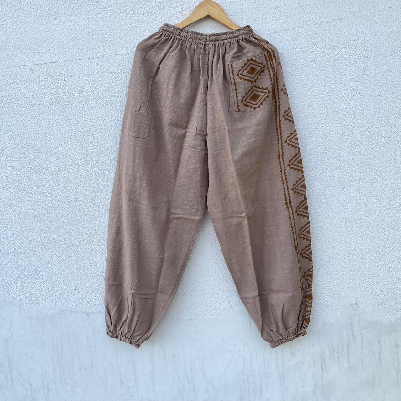 Boho Cotton Pants, Hand Block Print Harem Pants, Unisex Hippie Trousers, Elastic Waist Bohemian Pants, Festival Yoga Travel Wear
