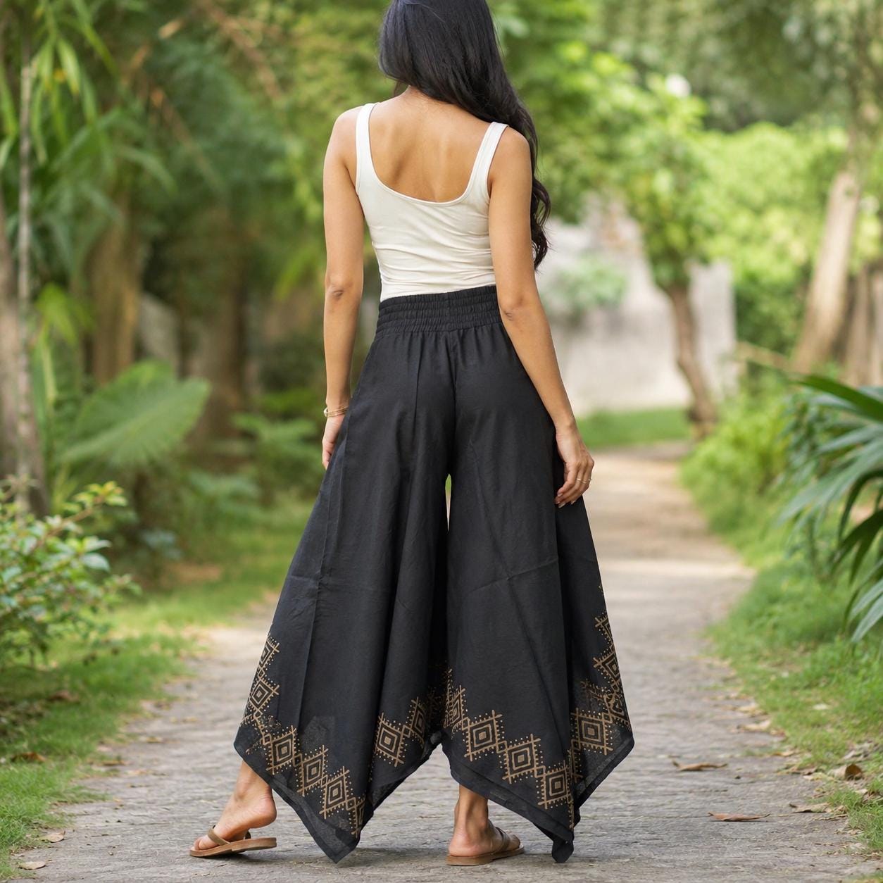 Boho Cotton Pants, Block Print Harem Pants, Flowy Trousers, Loose Fit Yoga Pants