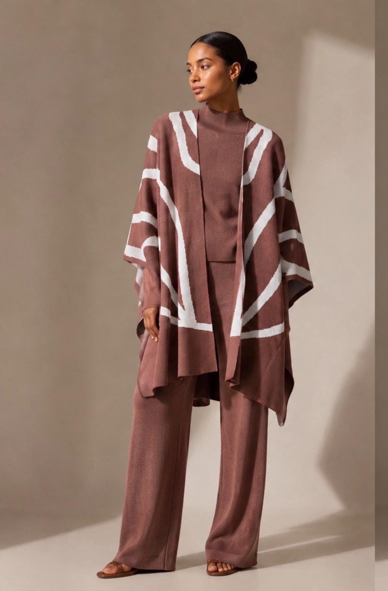 3 Piece Lounge Set for Women, Long Sleeve Top and Pants with Jacket/Scarf, Cotton Blend