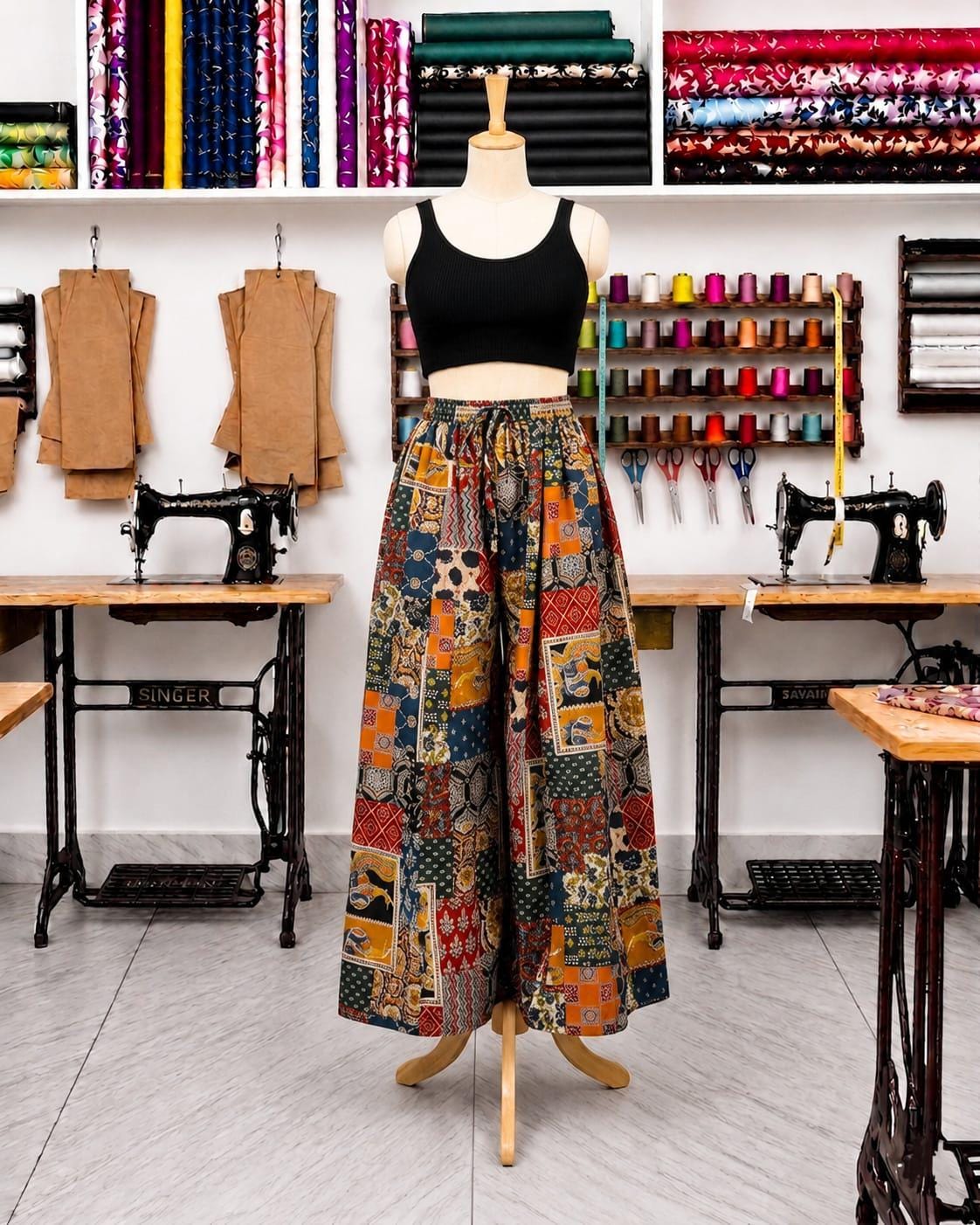 Women's Abstract Printed Flared Ethnic Cotton Palazzo Pant with Elasticated Waistband