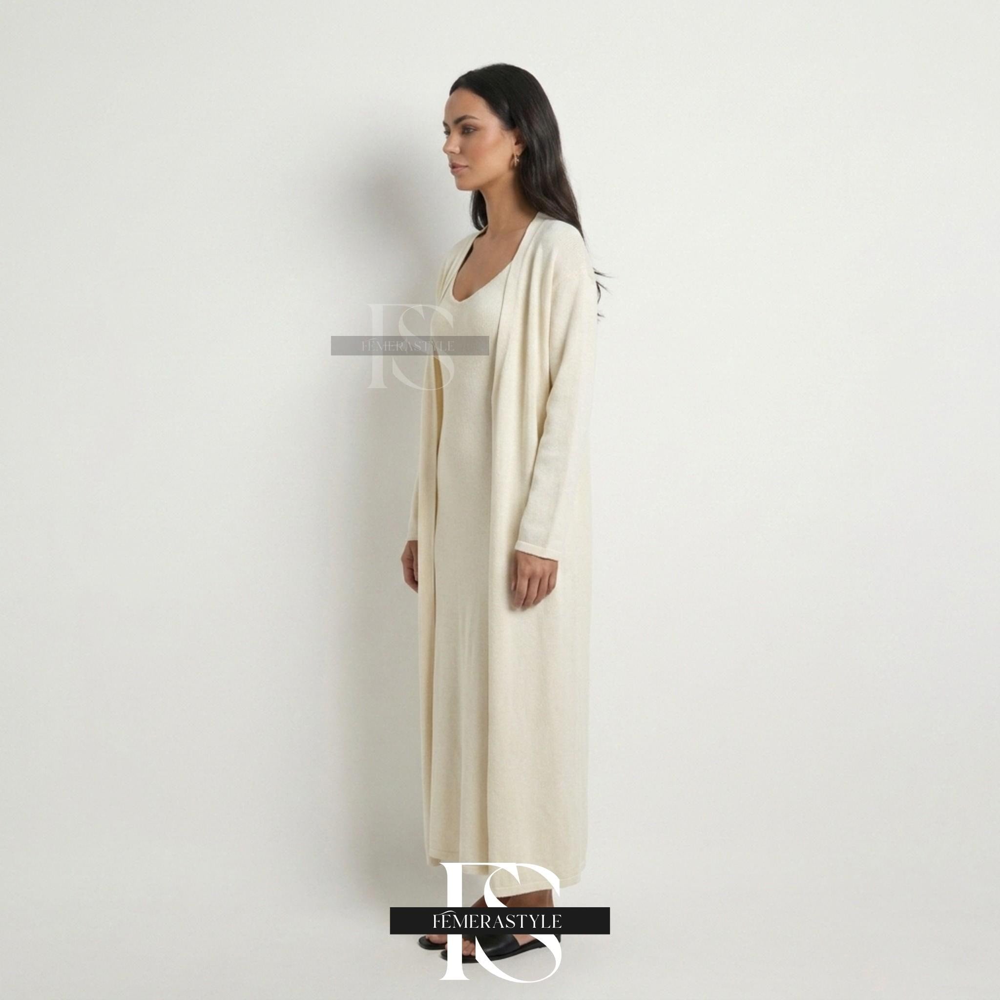 Women's Cotton Knit Two Piece Set | Cardigan Dress and Cardigan Set | Knitted Maxi Dress Set | Cotton Knit Co-Ord Set