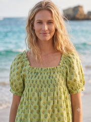 Pistachio Green Floral Buta Hand Block Print Cotton Pajama Set, Women's Matching Top & Shorts