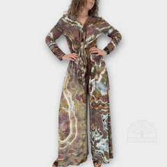 Ice Dye Bamboo Two-Piece Set: Tie-Front Cardigan and Wide-Leg Palazzo Pants, Size L