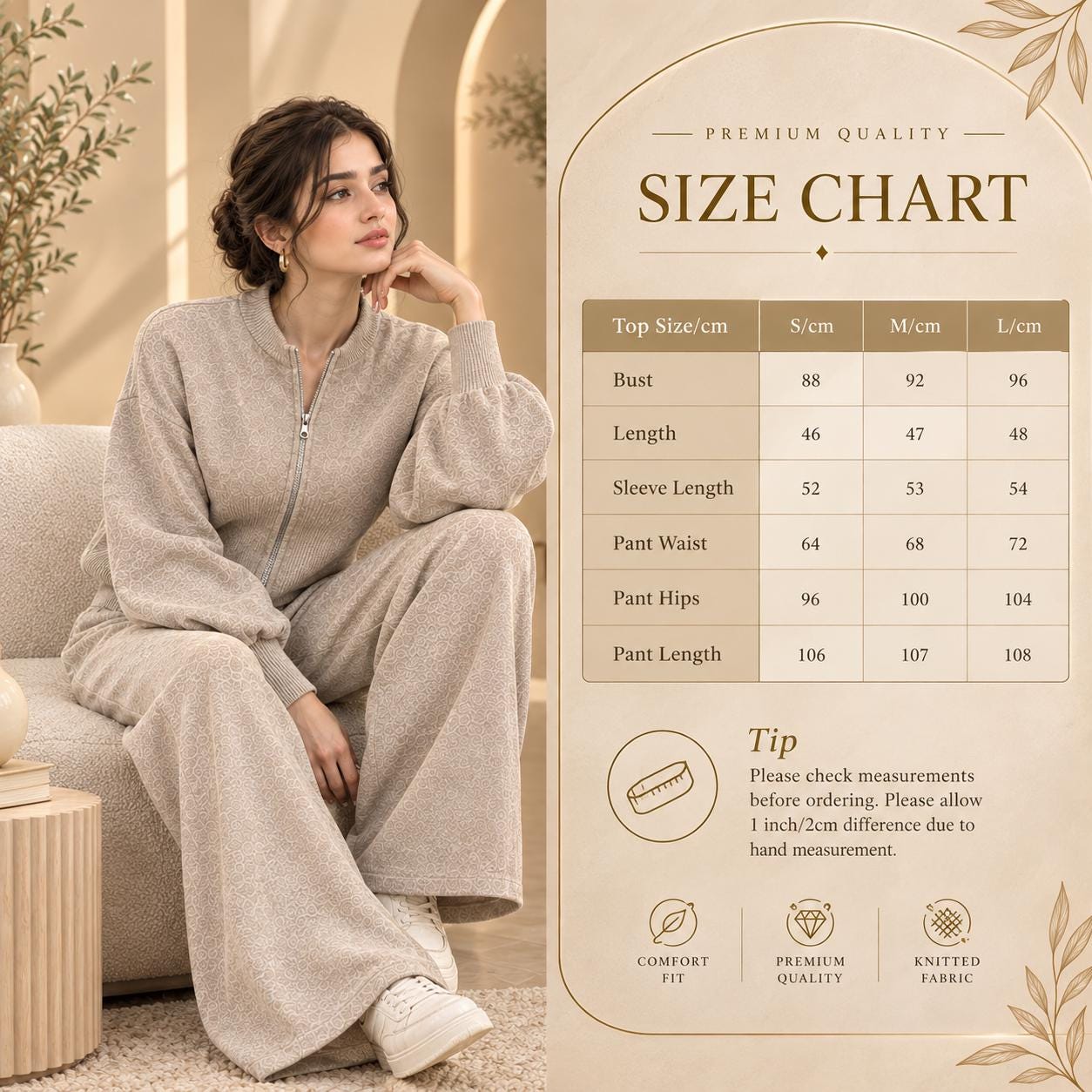 Women’s Knit Loungewear Set | Zipper Cardigan & Wide Leg Pants | Cozy Two Piece Outfit