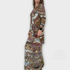 Ice Dye Bamboo Two-Piece Set: Tie-Front Cardigan and Wide-Leg Palazzo Pants, Size L