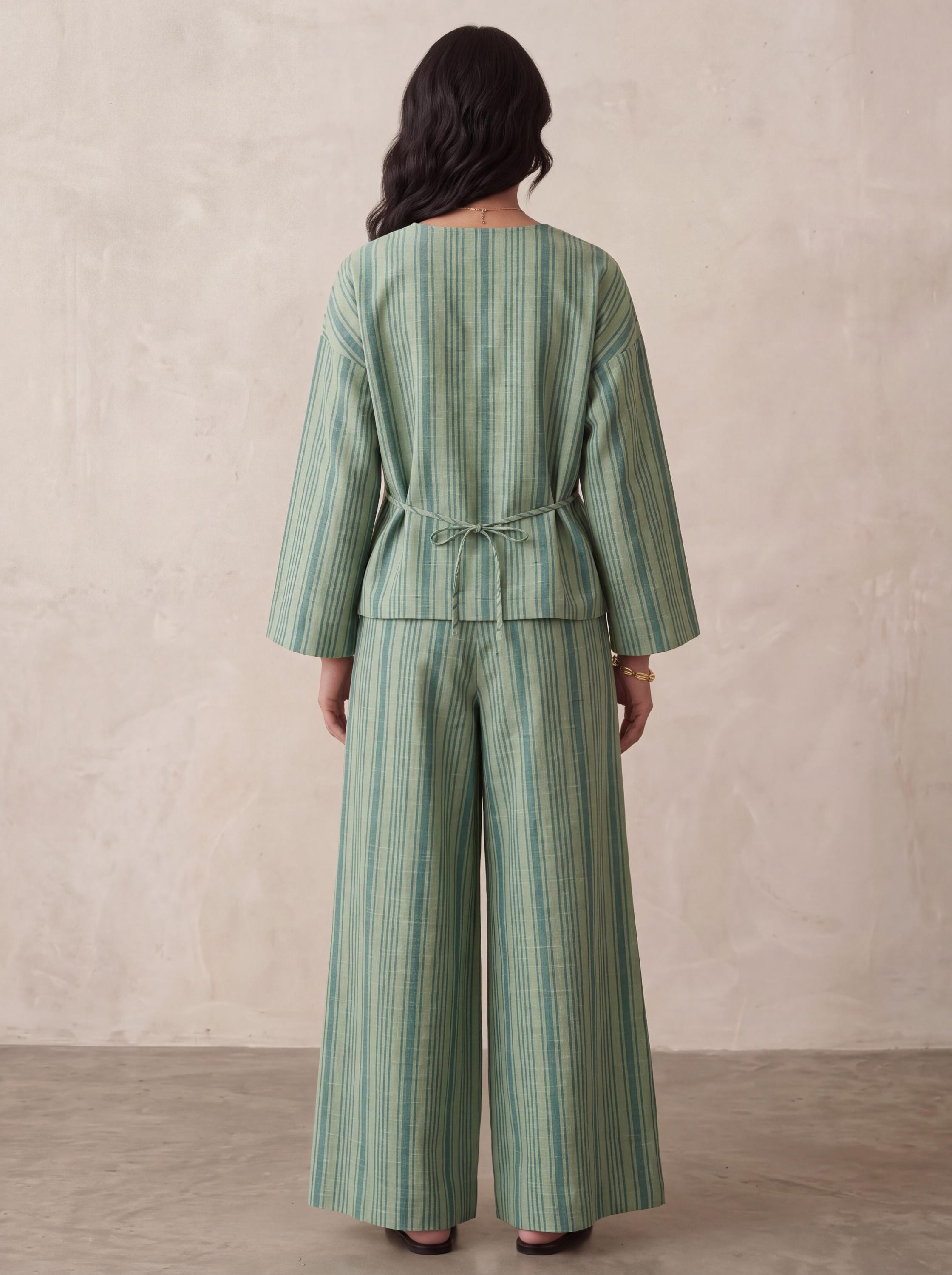 Striped Cotton Co Ord Set Women, Wide Leg Pants Set, Cotton Two Piece Outfit, Relaxed Matching Set, Long Sleeve Top and Trousers