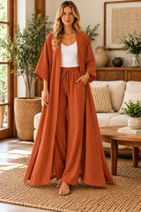 Boho Kimono Pant Set Women, Wide Leg Palazzo Pants, Two Piece Matching Outfit, Summer Vacation Resort Wear