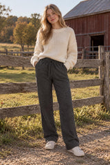 Plaid Wool Pants, Elastic Waist Wool Trousers, Relaxed Straight Leg Pants, Wool Blend Fall Winter Pants for Women