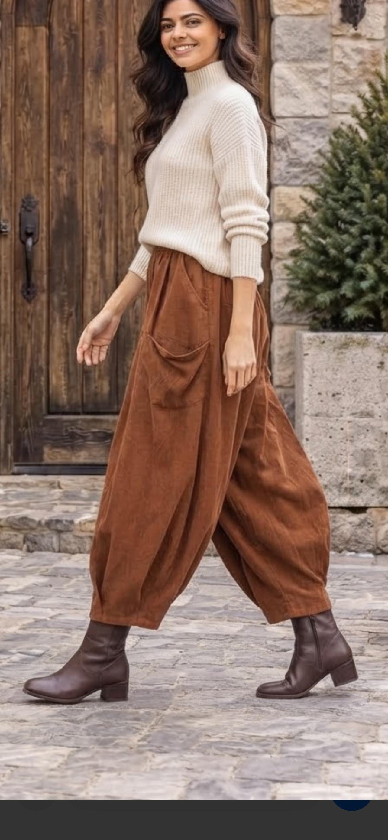 Italian Cotton Corduroy Wide Leg Trousers – Relaxed Fit, Side Pockets (One Size)