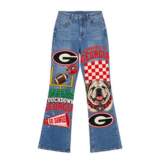 Women's Graphic Wide Leg Jeans with Digital Print