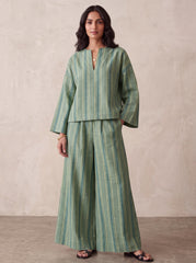 Striped Cotton Co Ord Set Women, Wide Leg Pants Set, Cotton Two Piece Outfit, Relaxed Matching Set, Long Sleeve Top and Trousers