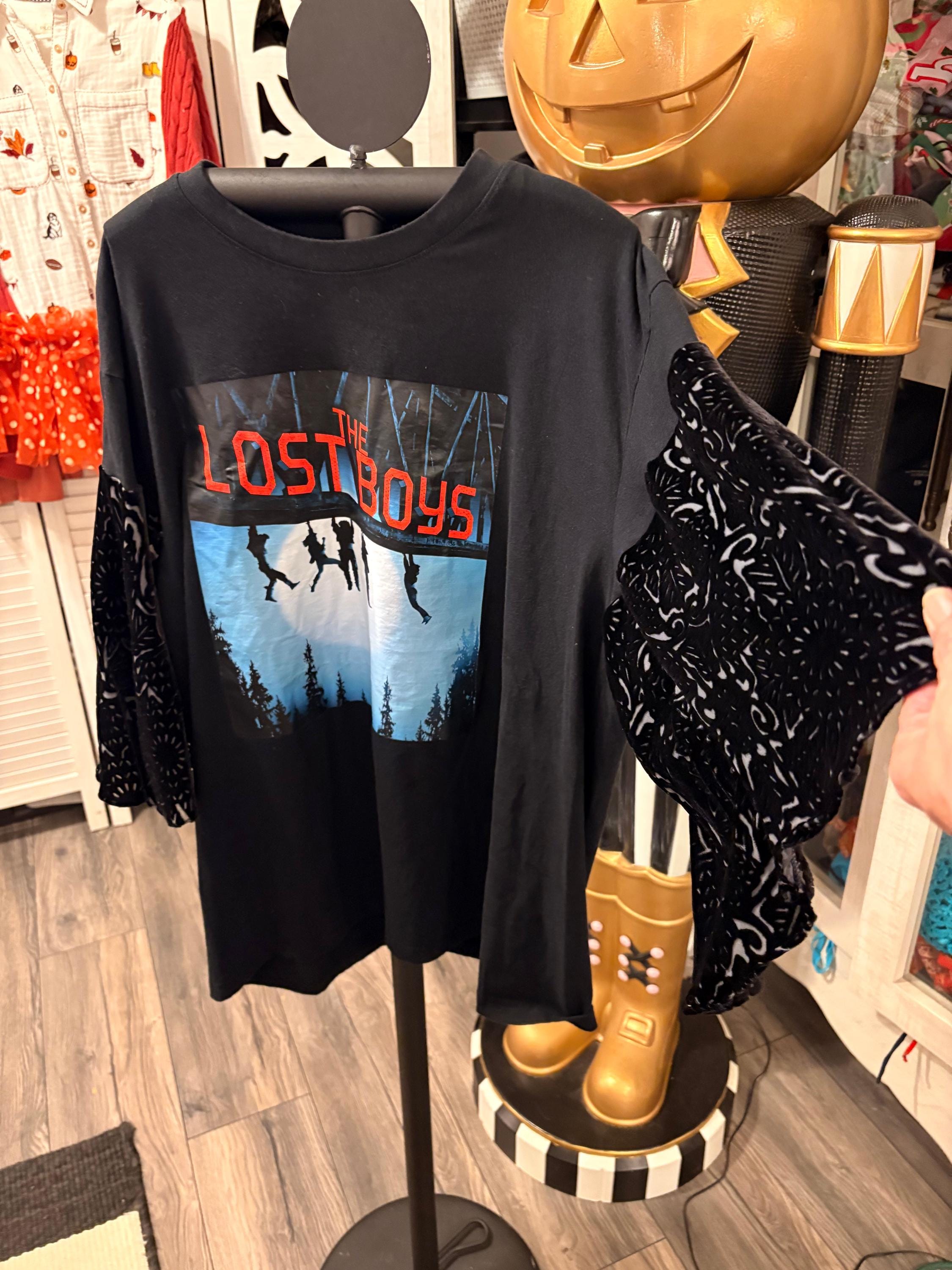 Vampires Graphic Tee with Velvet Burnout Sleeves