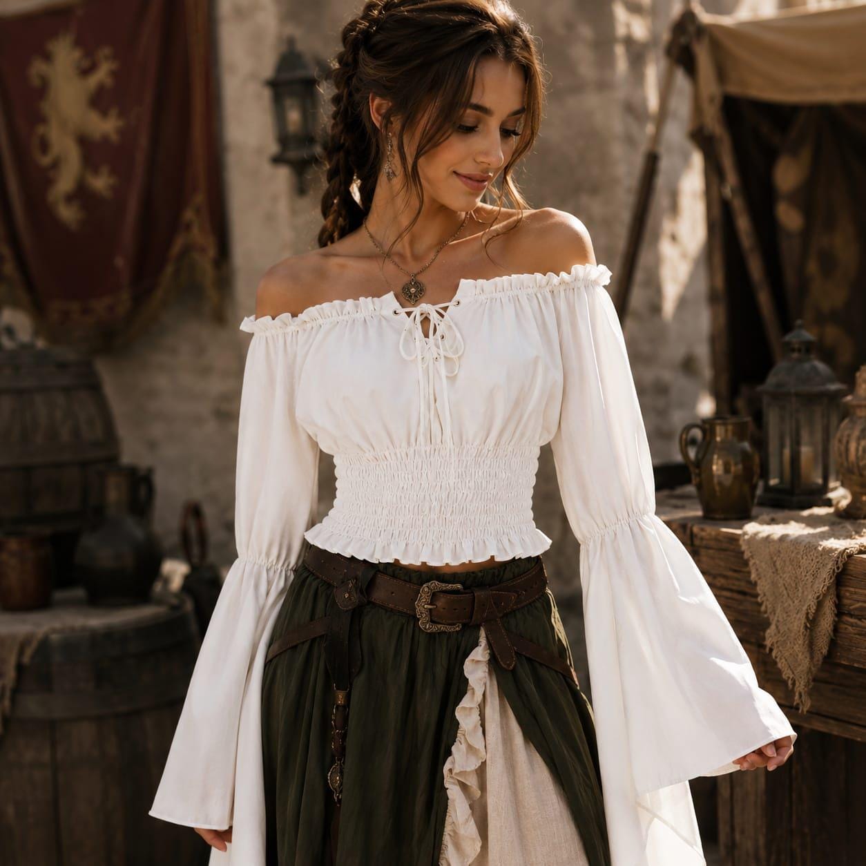 Women's Gothic Renaissance Blouse, Off Shoulder Medieval Peasant Top, Romantic Ruffled Sleeve Shirt, Pirate Cosplay, Ren Faire Costume
