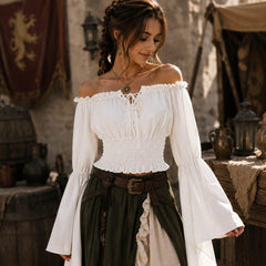 Women's Gothic Renaissance Blouse, Off Shoulder Medieval Peasant Top, Romantic Ruffled Sleeve Shirt, Pirate Cosplay, Ren Faire Costume