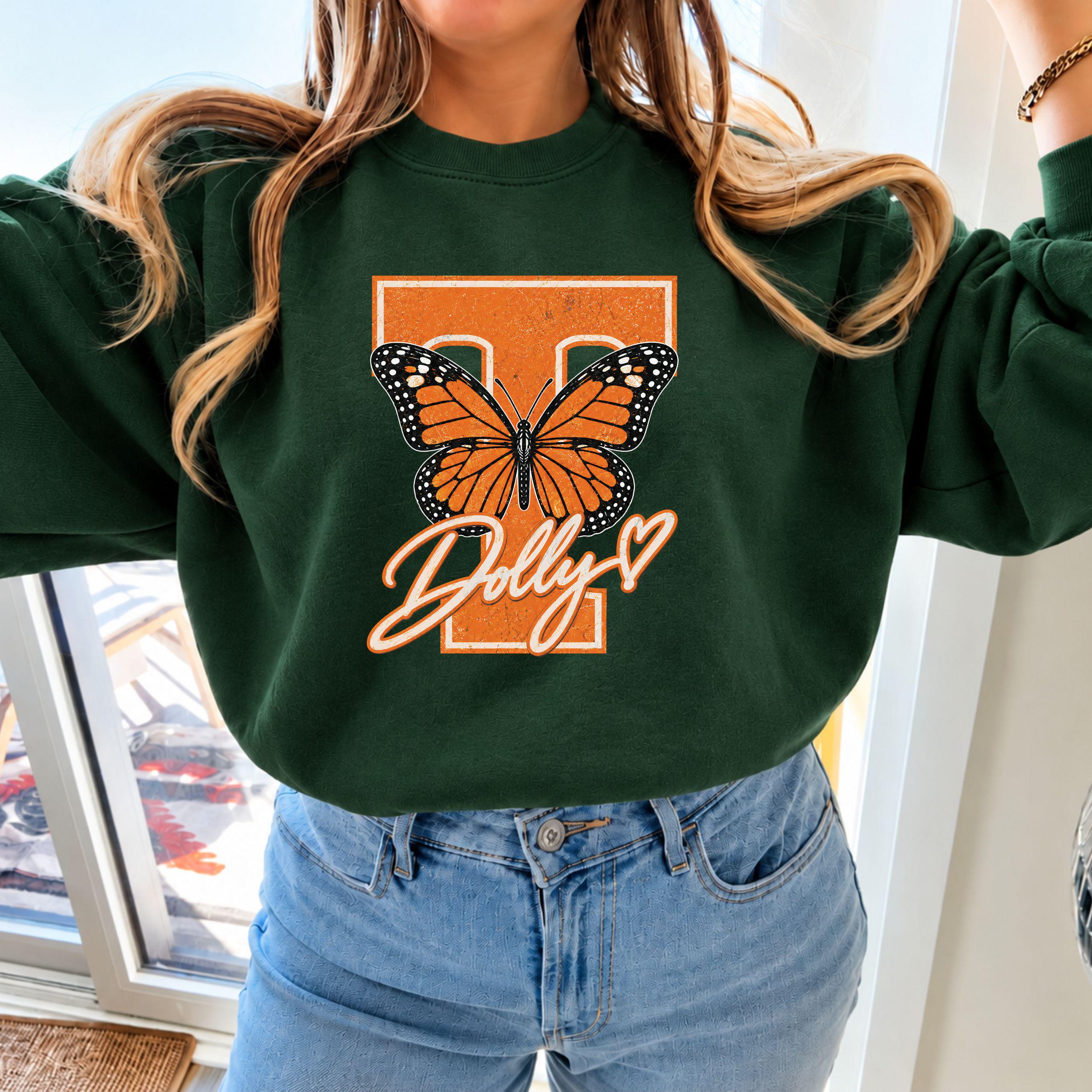 Tennessee College Football Sweatshirt, Dolly Tribute, Orange Butterfly Crewneck, Tennessee Game Day Apparel, Football Sweater, Gift For Her