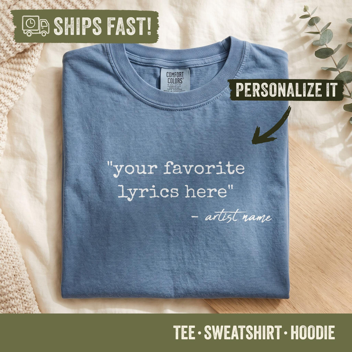 Custom Song Lyrics Comfort Colors Shirt - Personalized Music Tee