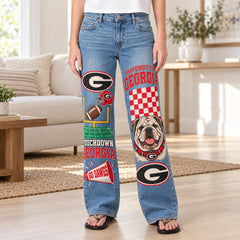 Women's Graphic Wide Leg Jeans with Digital Print
