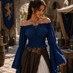 Women's Gothic Renaissance Blouse, Off Shoulder Medieval Peasant Top, Romantic Ruffled Sleeve Shirt, Pirate Cosplay, Ren Faire Costume