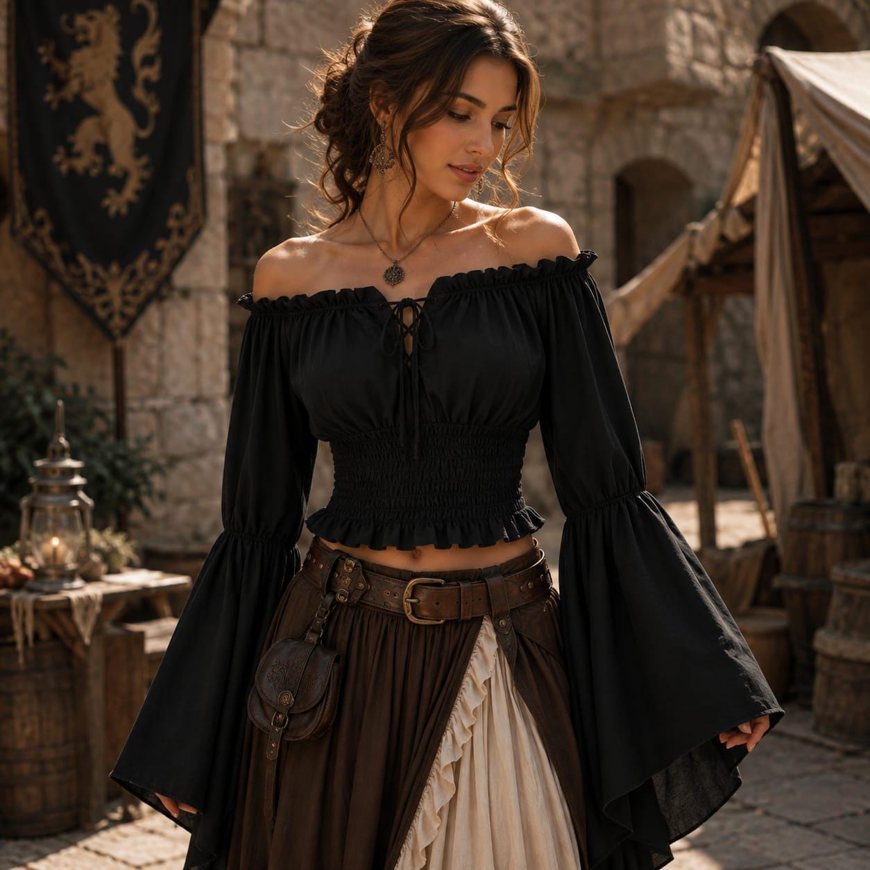 Women's Gothic Renaissance Blouse, Off Shoulder Medieval Peasant Top, Romantic Ruffled Sleeve Shirt, Pirate Cosplay, Ren Faire Costume