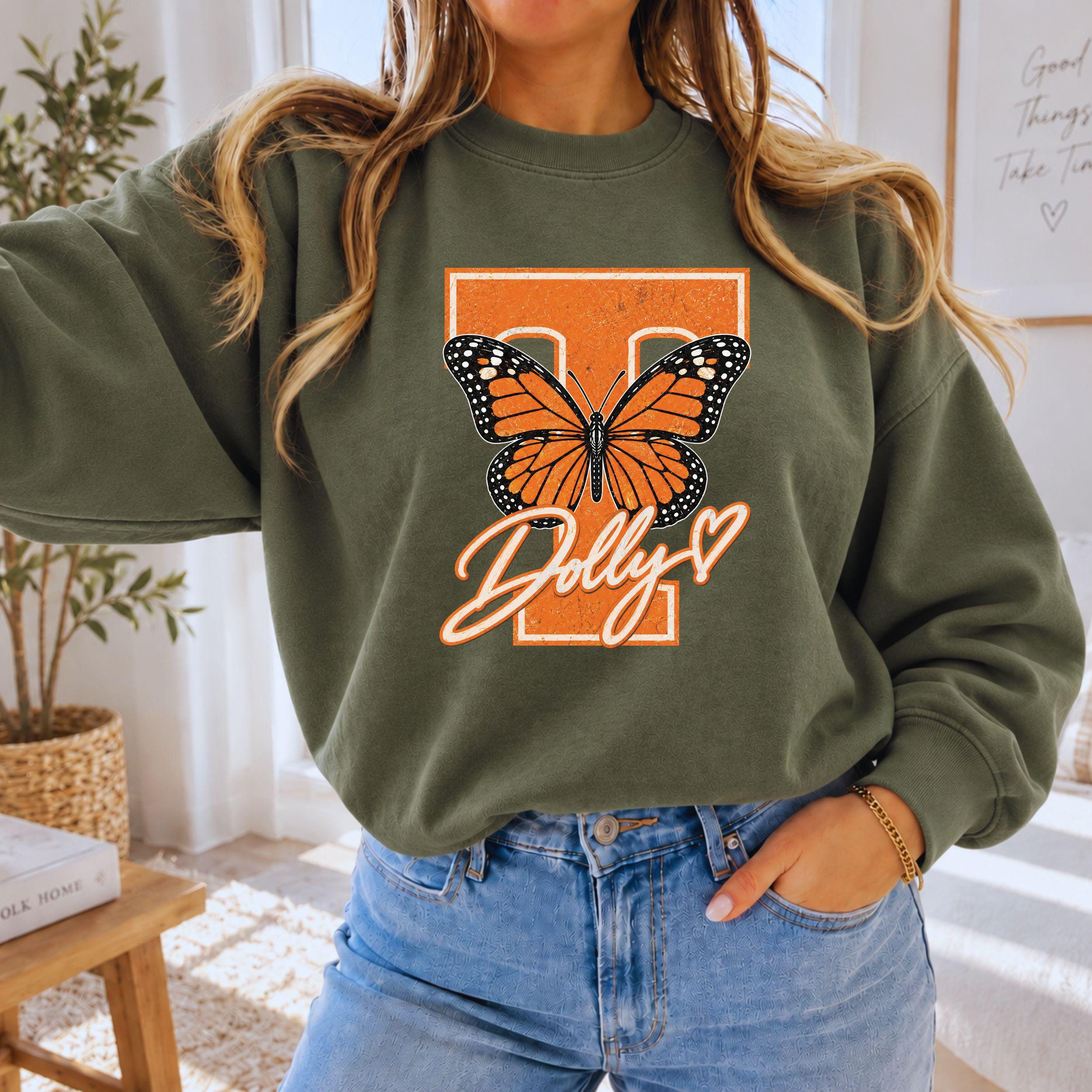 Tennessee College Football Sweatshirt, Dolly Tribute, Orange Butterfly Crewneck, Tennessee Game Day Apparel, Football Sweater, Gift For Her