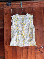 1970s White Sleeveless Top with Yellow Floral Design